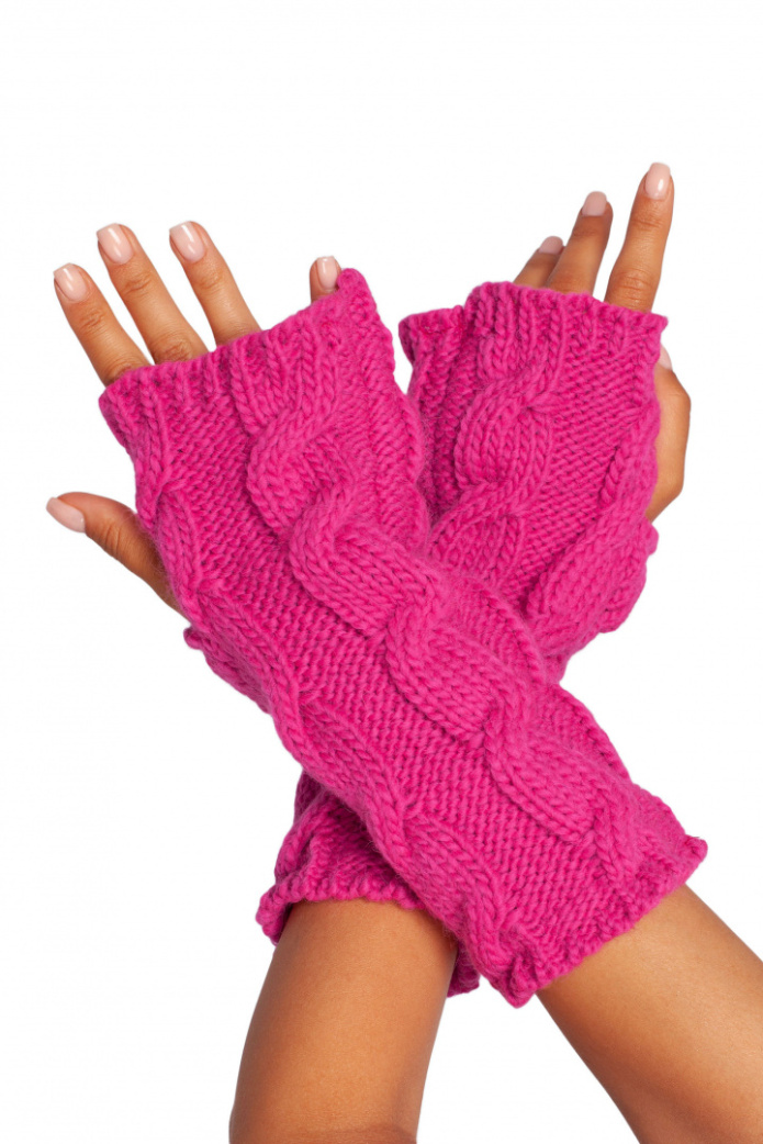 Rękawiczki damskie długie bez palców dzianina swetrowa różowe